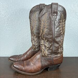 EUC Nocona Boots Teju Lizard Exotic Cognac Brown Round Toe Vintage 9.5 B